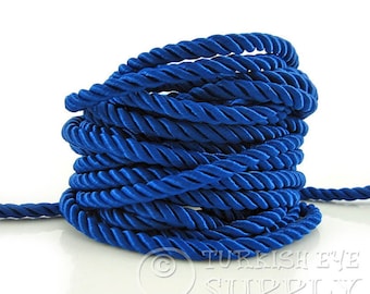 Silk Braid Cord, Royal Blue Cord, Twisted Silk Rope, 5mm Cord, 1 Meter Rayon Satin Cord, Necklace Cord, Bracelet Cord, Jewelry Supplies