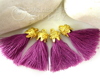 Purple Cotton Tassel Tassel Bracelet Antique Silver Plated Cap Mini Cotton Tassel 4pc Tassel Earrings Tassel Necklace Tassel Findings