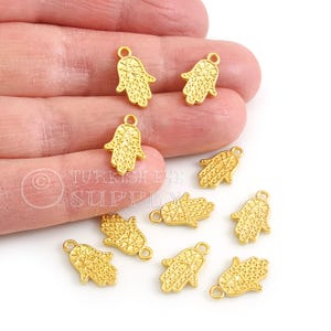 Mini Gold Hamsa Charms, Tiny Hamsa Charms with Star of David, 22k Gold Plated, Gold Hamsa Pendant, Hamsa Jewelry, 10 pc
