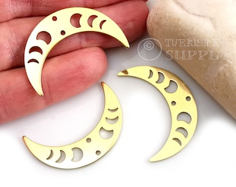 Breloques croissant de lune en laiton, Breloques de lune en laiton, Breloques de phases de lune en laiton, Breloques de boucle d'oreille en laiton brut avec deux trous, 10 pièces
