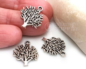 Silver Tree of Life Pendant, Tree of Life Charms, Silver Tree Charms, Silver Jewelry Components Findings, 5pc