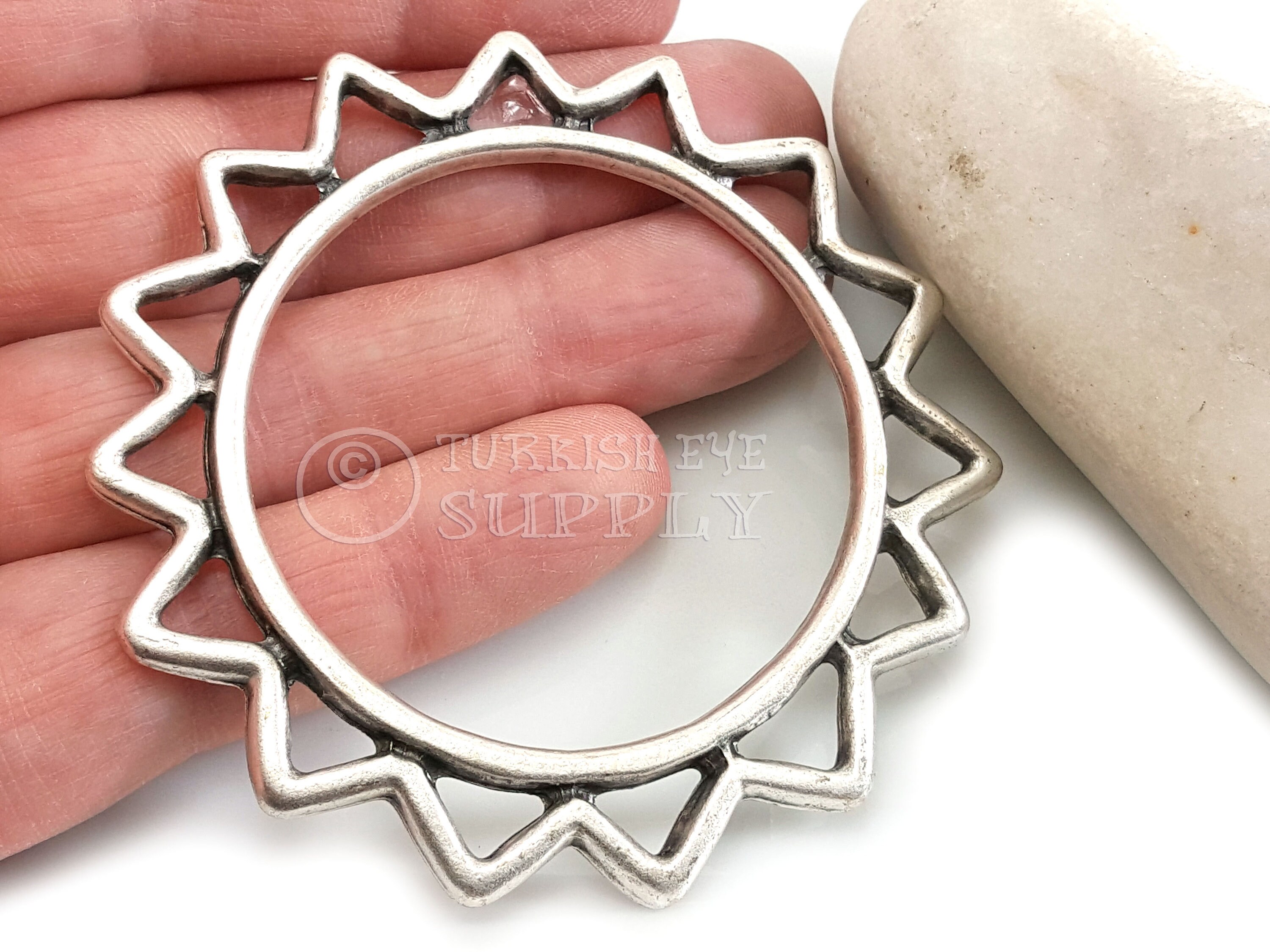 Large Silver Sun Ray Pendant, Large Silver Hoop Pendant, Large Silver ...