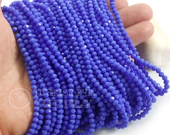 Cuentas de cristal azul cobalto de 4 mm, hebras de cuentas espaciadoras redondas de cristal facetado