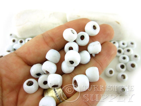 Lot De 120 Perles En Verre Rondes Blanc & Turquoise - Vintage, Fabriquées En Inde (~1970)