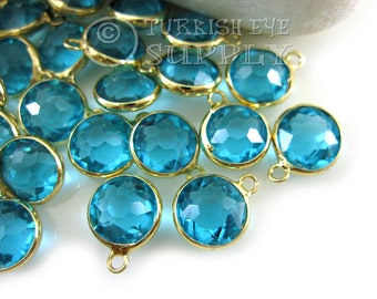 Birthstone Charms, Aquamarine Blue Birthstone Charms, Gold Plated Birthstone Charms, Crystal Birthstone, Birthstone Bracelet Charm, 5 pc