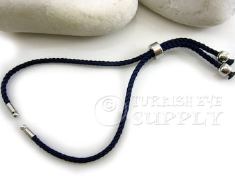 Cord Bracelet Blank, Navy Adjustable Bracelet Blank, Sliding Silver Clasp, Friendship Bracelet Blank, Cord Bracelet Connector, 3mm