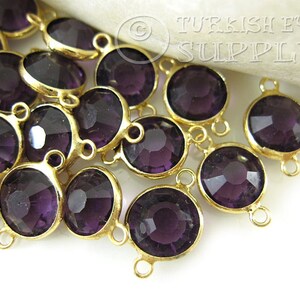 Birthstone Charms, Amethyst Purple Charms, Gold Plated Birthstone Connector Charms, Crystal Birthstone, Birthstone Bracelet Charm, 5 pc