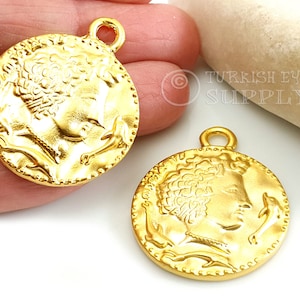 Gold Greek Coin Pendant, Large Greek Coin Charm, Gold Medallion Necklace Pendant, Coin Jewelry, Ancient Coin Charm, Gold Jewelry