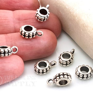 Mini Silver Bails, Silver Cord Bails, Mini Bead Bail, Tiny Silver Bail, Necklace Connector, Mini Charm Holder, Slider Bead Bail, 12 pc
