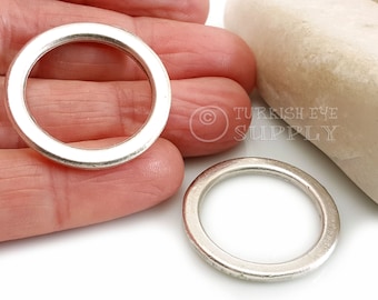 Dijes de anillo de plata, aro redondo liso, conector de aro grande, anillo cerrado, colgante de aro, componentes de joyería chapados en plata, conector de anillo, 4 piezas