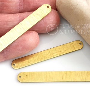 Brass Stamping Blanks, Brushed Textured Long Bar Pendant, Raw Brass Earring Findings, Brass Oval Connector Bar Charm, 6Pc
