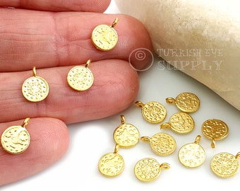Mini Gold Coin Charms, Tiny Turkish Coin Charms, Ottoman Coin Charms, Gold Beading Charms, Gold Coin Findings, Turkish Jewelry, 10pc