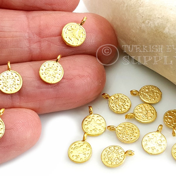 Mini Gold Coin Charms, Tiny Turkish Coin Charms, Ottoman Coin Charms, Gold Beading Charms, Gold Coin Findings, Turkish Jewelry, 15pc