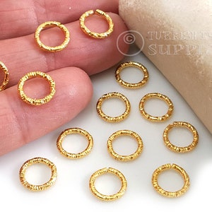 9mm Gold Jump Rings, Open Jump Rings, Gold Jump Rings, Round Hoop Connectors, 22k Gold Plated Jewelry Findings, Textured Jump Rings, 25 pc