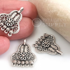Silver Chandelier Earring Components, Silver Plated Filigree Pendant, Earring Findings, Silver Jewelry Components, Multiloop Connectors, 4pc