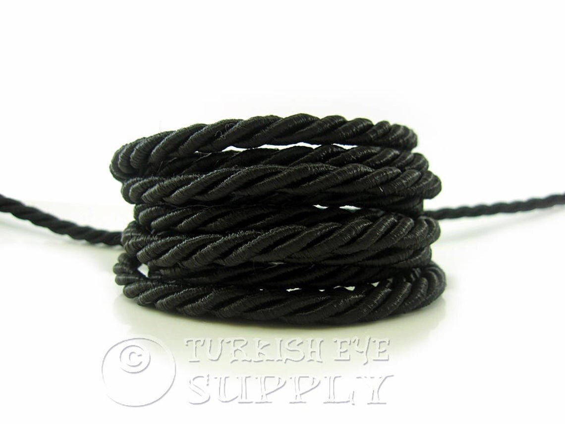 3.5mm Black Twisted Rayon Satin Rope Silk Braid Cord - 3 Ply Twist