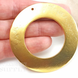 Gold Hoop Pendant, Large Flat Circle Pendant, Gold Tribal Pendant, Large Loop Pendant, Turkish Jewelry, Gold Jewelry, Gold Hoop Charm, 1 Pc