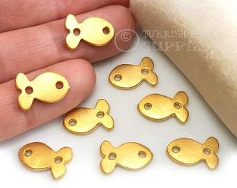 Gold Fish Connectors, Mini Fish Charms, 22k Gold Plated Fish, Fish Bracelet Connectors, Fish Jewelry Findings, Mini Fish Connectors, 8Pc