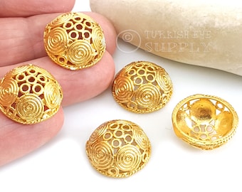 Tapas de cuentas de filigrana bañadas en oro de 22 k: 8 x 19 mm (2 piezas)