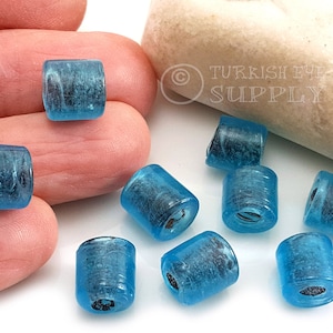 Blue Glass Beads, Glass Tube Beads, Tube Spacer Beads, Artisan Handmade Glass Beads, Traditional Turkish Glass Beads, 10Pc