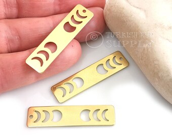 Brass Rectangle Moon Phases Charm, Moon Phases Pendant, Raw Brass Earring Findings, 10Pc