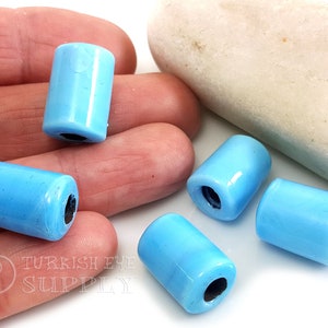 Turquoise Blue Glass Tube Beads, Glass Tube Spacer Bead Findings, Artisan Handmade Glass Beads, Traditional Turkish Glass Beads, 5Pc