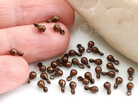Tiny Teardrop Charms, Mini Teardrop Charms, Copper Teardrop Charms, Antique Copper Plated, Copper Drop Charms, Copper Jewelry Findings, 50Pc