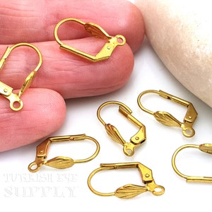 Brass Lever Back Earring, Leverback Earring Blanks, Earring Findings Leverback Shell Earring, Earring Component, Raw Brass Jewelry, 20 Pcs