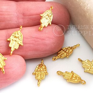 Gold Hamsa Charms, Mini Hamsa Charms, Hand Connectors, Tiny Hamsa Charms, Hamsa Bracelet Connectors, 22k Gold Plated, Turkish Jewelry, 10 pc