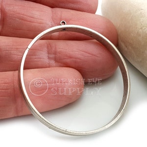 Large Silver Hoop Pendant, Large Loop Pendant, Large Ring Pendant, Silver Hoop Connector, Silver Earring Jewelry Component, 2 pc