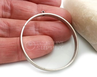 Large Silver Hoop Pendant, Large Loop Pendant, Large Ring Pendant, Silver Hoop Connector, Silver Earring Jewelry Component, 2 pc