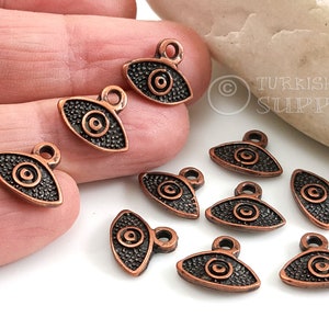 Dijes de cobre para el mal de ojo, minidijes de cobre para el mal de ojo, colgante de cobre para el mal de ojo, dijes de cobre para el mal de ojo, hallazgos para el mal de ojo, joyería turca, 10 piezas