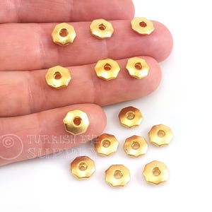 22k Matte Gold Plated Hexagon Saucer Beads, Geometric Jewelry, Gold Spacer Beads, 10Pc