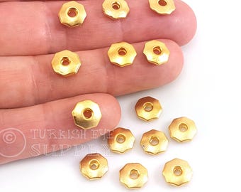22k Matte Gold Plated Hexagon Spacer Beads, Geometric Jewelry (10Pc)