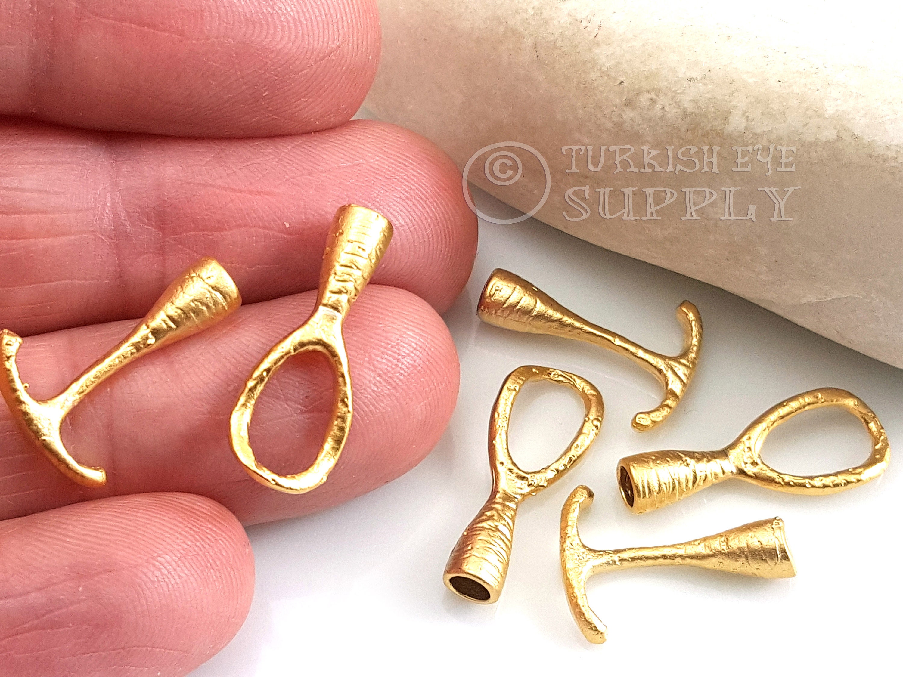 Gold Toggle Clasp, Necklace Hook Clasps, 22k Gold Plated, Hook Clasp, Cord Ends, Bracelet Clasps, Turkish Jewelry, Clasp Findings, 2 sets