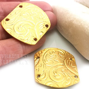 Gold Rectangle Connector, Large Curved Bracelet Connector, Geometric Jewelry, Gold Findings, 22k Gold Plated Jewelry, 1Pc