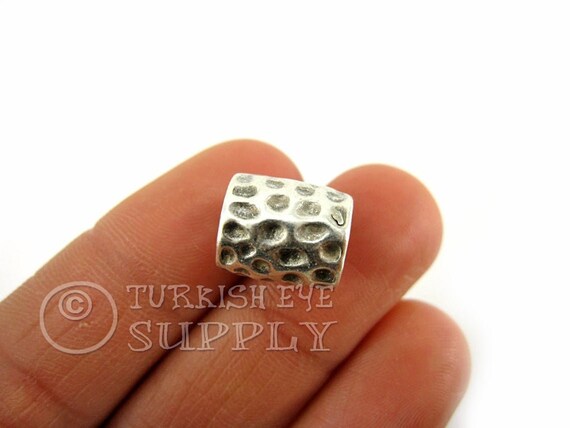Large Silver Spacer Beads Large Dimpled Tube Bead Hammered 