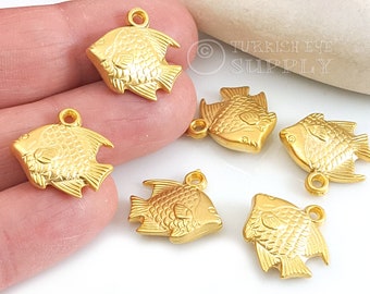 Gold Fish Charms, Gold Plated CCB Findings, 5Pc