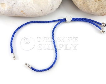 Cord Bracelet Blank, Blue Adjustable Bracelet Blank, Sliding Silver Clasp, Friendship Bracelet Blank, Cord Bracelet Connector, 2mm