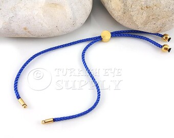 Cord Bracelet Blank, Blue Adjustable Bracelet Blank, Sliding Gold Clasp, Friendship Bracelet Blank, Cord Bracelet Connector, 2mm