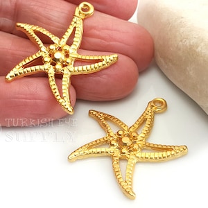 Gold Starfish Pendant, Gold Sea Star Charms, Starfish Charm, Nautical Charms, Summer Jewelry, Beach Charms, 22k Gold Plated Components, 1Pc