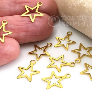 Brass Star Charms, Mini Star Charms, Cut Out Star Charms, Brass Earring Charms, 12x14mm, Star Pendants Charms, Star Jewelry Findings