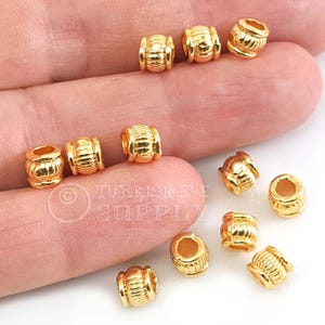 24k Shiny Gold Plated Tube Spacer Beads, Rimmed Gold Ball Beads, Large Hole Tribal Spacer Beads, 10pc