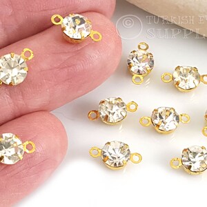 Clear Crystal Charms, Gold Crystal Connectors, 5Pc