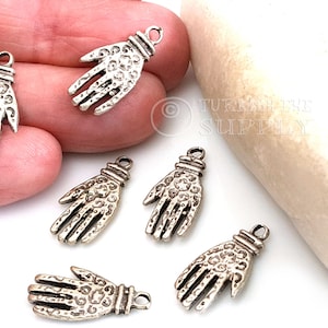 Silver Hamsa Charm, Mini Silver Hand Pendant, Antique Silver Plated Hand of Fatima Pendant, Silver Jewelry Findings, 5Pc