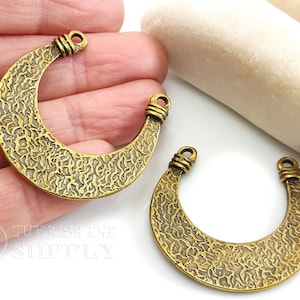Bronze Crescent Charm, Bronze Crescent Pendant, Large Crescent Pendant, Crescent Connector, Bronze Jewelry Components, Double Horn Pendant