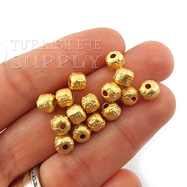 Ball Spacer Beads, 22k Gold Plated Bead Spacer, Rustic Textured Spacer Bead, Round Bracelet Bead, Jewelry Making, Tribal Jewelry Beads, 10pc