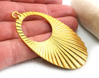 Large Oval Gold Pendant, Gold Sun Ray Pendant, Oval Hoop Pendant, Large Earring Pendant, Gold Jewelry Findings, Oval Earring Charm