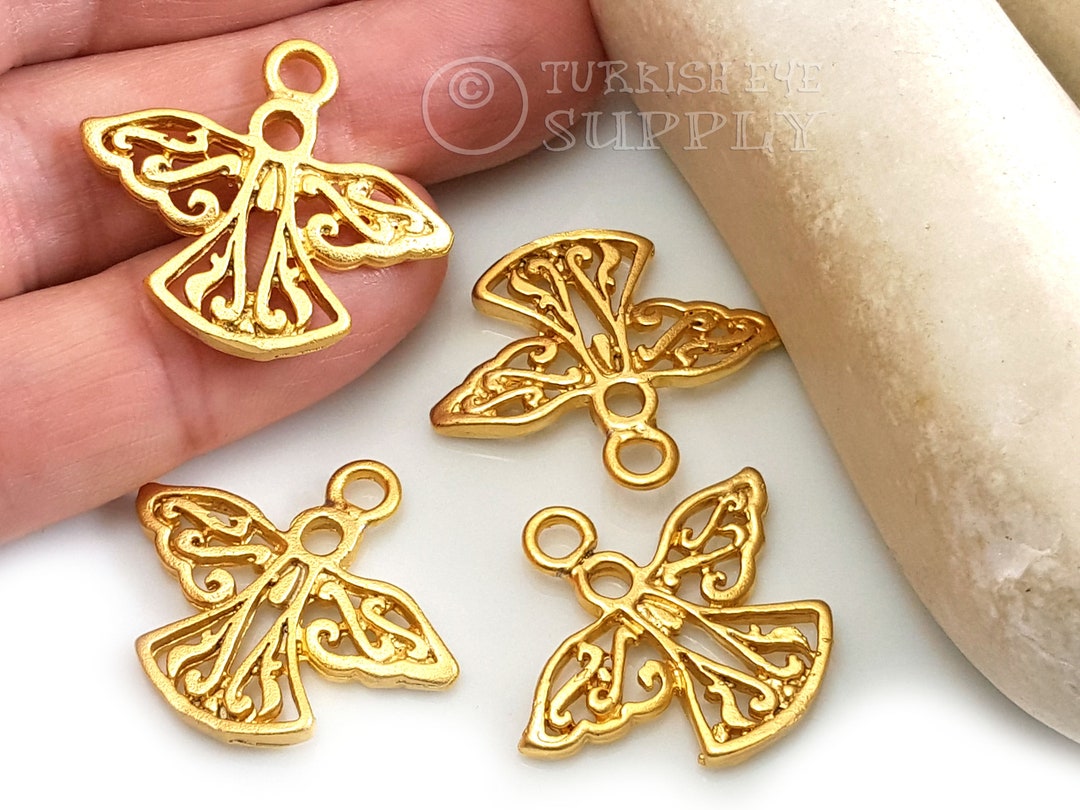 Gold Angel Charms, Fretwork Angel Charms, Gold Angel Jewelry Findings