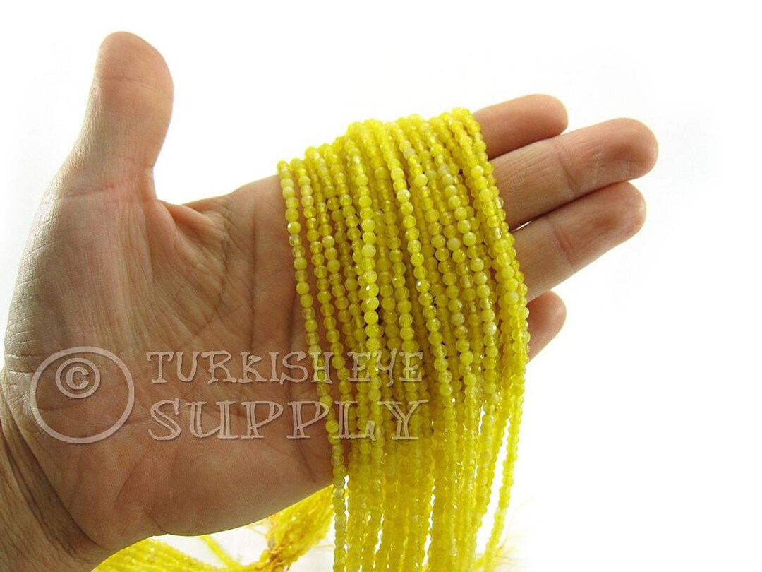 Yellow Gemstone Beads, 3mm Round Faceted Beads, Jade Bead Strands, Full